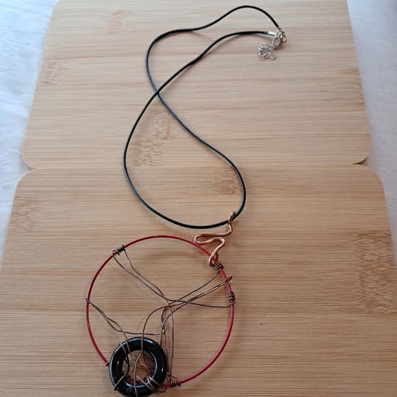 Artistic Red and Black Necklace with Bold Design - Picture 7 of 7